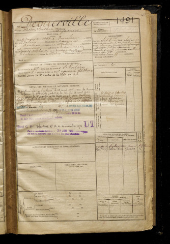 Deguerville, Hector Arthur Benjamin, né le 02 janvier 1897 à Franleu (Somme), classe 1917, matricule n° 1491, Bureau de recrutement d'Abbeville