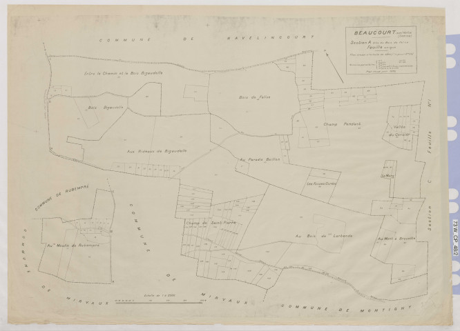 Plan du cadastre rénové - Beaucourt-sur-l'Hallue : section A
