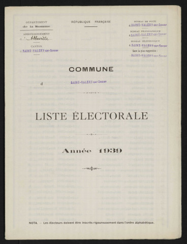 Liste électorale : Saint-Valery-sur-Somme