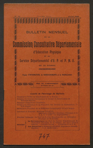 Bulletin mensuel de la Commission Consultative d'Education Physique et du Service Départemental d'Education Physique et Préparation Militaire Elémentaire de la Somme, numéro 10 (2e année)
