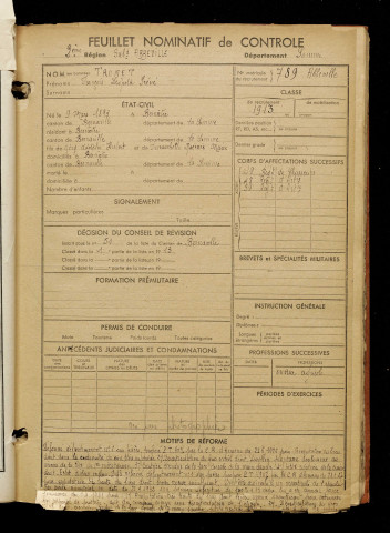 Tronet, François Léopold Iréné, né le 09 mars 1893 à Bernâtre (Somme), classe 1913, matricule n° 789, Bureau de recrutement d'Abbeville