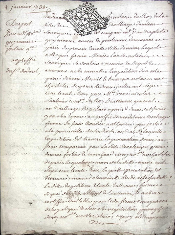 Etude de Me Firmin Magnier à Amiens (étude n°4). Minutes de l'année 1734