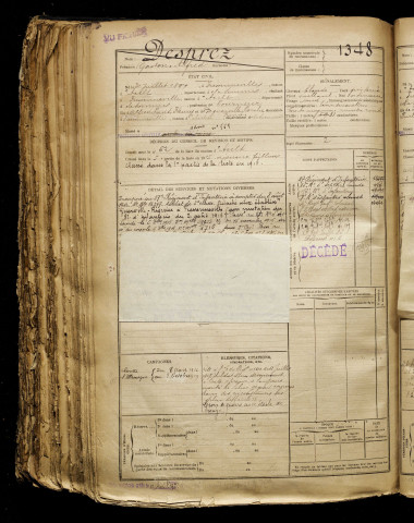 Desprez, Gaston Alfred, né le 31 juillet 1897 à Fressenneville (Somme), classe 1917, matricule n° 1348, Bureau de recrutement d'Abbeville