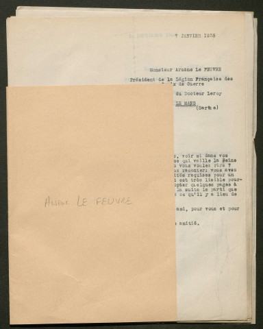 Témoignage de Le Feuvre, Arsène et correspondance avec Jacques Péricard