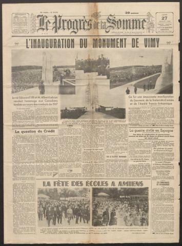 Le Progrès de la Somme, numéro 20774, 27 juillet 1936