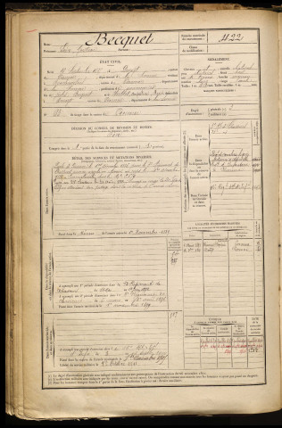 Becquet, Léon Gustave, né le 16 septembre 1865 à Doingt (Somme), classe 1885, matricule n° 422, Bureau de recrutement de Péronne