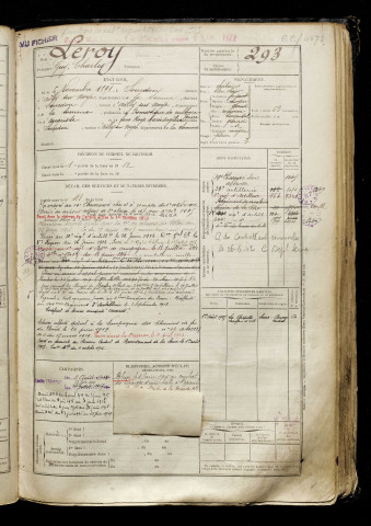Leroy, Guy Charles, né le 06 novembre 1891 à Sourdon (Somme), classe 1911, matricule n° 293, Bureau de recrutement de Péronne
