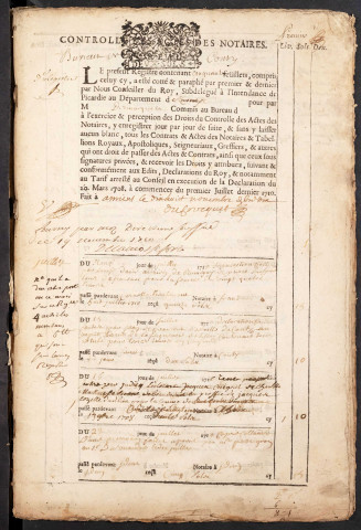 Contrôle des actes du bureau de Conty pour la période du 9 juillet 1711 au 19 janvier 1714