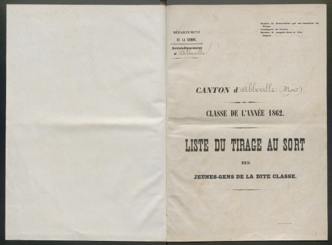 Tirage au sort (arrondissement d'Abbeville) de l'année 1862