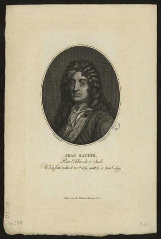 Jean Racine. Poète célèbre du 17ème siècle. Né à la Ferté-Milon le 21 décembre 1639, mort le 21 avril 1699