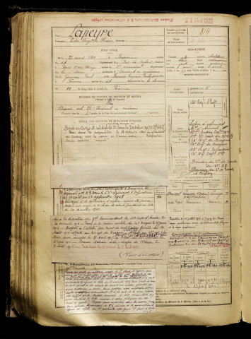 Lapeyre, Victor Auguste Henri, né le 27 mars 1884 à Bapaume (Pas-de-Calais), classe 1904, matricule n° 814, Bureau de recrutement de Péronne