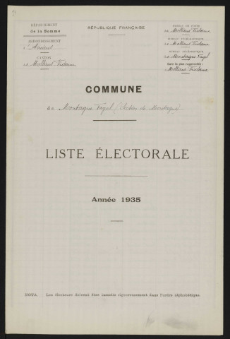 Liste électorale : Montagne-Fayel, 1ère Section (Montagne)