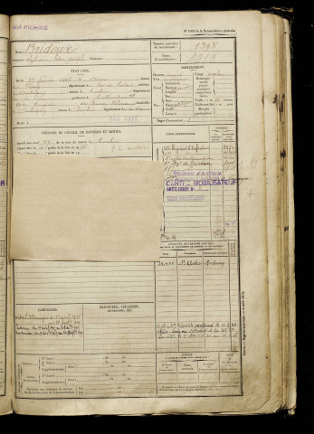 Bridoux, Sylvain Léon Joseph, né le 22 février 1896 à Avion (Pas-de-Calais), classe 1916, matricule n° 1395, Bureau de recrutement d'Amiens