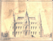 Château de Mme Veuve-Saint : dessin de la façade sur le parc par l'architecte Delefortrie