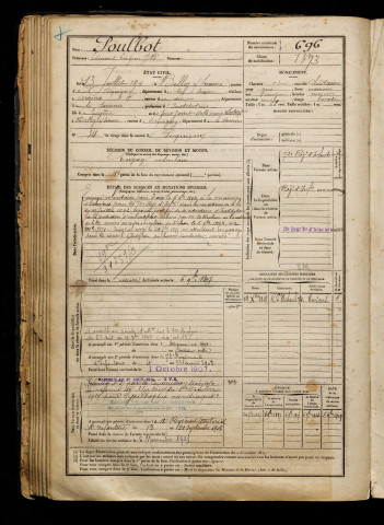 Poulbot, Edmond Eugène Jean Baptiste, né le 13 juillet 1874 à Belloy-sur-Somme (Somme), classe 1894, matricule n° 696, Bureau de recrutement d'Amiens