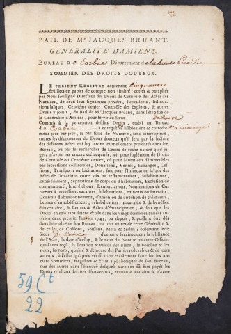 Tables des partages du bureau de Corbie pour la période 1733-1759
