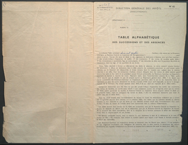 Table des successions et absences du bureau d'Amiens