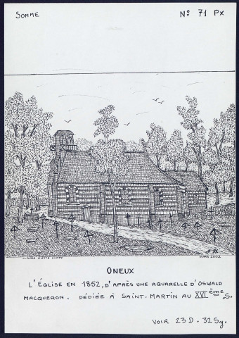 Oneux : l'église en 1852 - (Reproduction interdite sans autorisation - © Claude Piette)