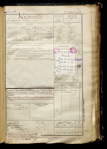 Vaquette, Marceau Charles, né le 11 juin 1901 à Amiens (Somme), classe 1921, matricule n° 873, Bureau de recrutement d'Amiens