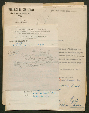 Témoignage de Laporte (Capotal fourrier - Abbé) et correspondance avec Jacques Péricard