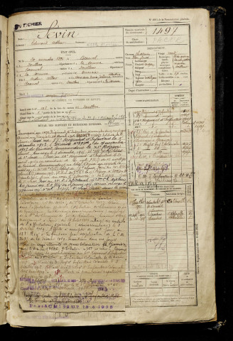 Sévin, Edmond Arthur, né le 20 novembre 1896 à Beauval (Somme), classe 1916, matricule n° 1497, Bureau de recrutement d'Abbeville