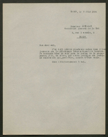 Témoignage de Lesparre, Gabriel (Aspirant) et correspondance avec Jacques Péricard