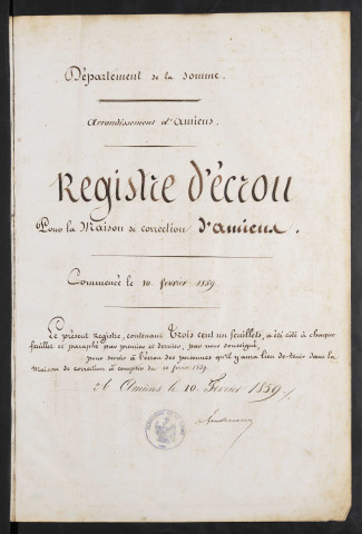 Maison de correction dite Bicêtre à Amiens. Registre d'écrou : numéros 5613 à 6511. 10 février 1859 - 11 décembre 1860