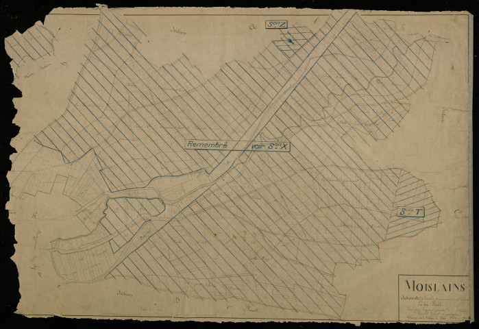 Plan du cadastre napoléonien - Moislains : Chemins de Manancourt (Les) ; Chemin de Nurlu (Le), B