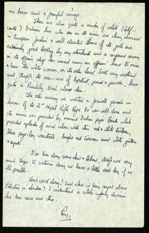 Lt R. Goldwater RA, "B." Mess, RA depot (Marlborough Lines), Deolali, India Command, 6 Oct. 45 : lettre de Raymond Goldwater à son frère Stan