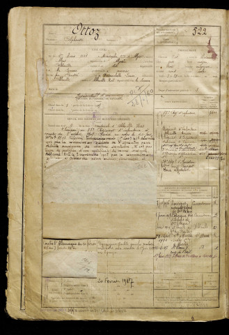 Ottoz, Alphonse, né le 01 mars 1886 à Alger (Algérie), classe 1906, matricule n° 522, Bureau de recrutement d'Abbeville
