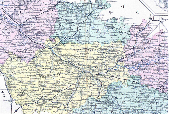 Carte des arrondissements d'Amiens, d'Abbeville, de Péronne, de Doullens, de Montdidier