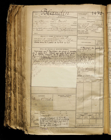 Blandin, Maurice Julien Adolphe, né le 07 décembre 1897 à Pendé (Somme), classe 1917, matricule n° 1470, Bureau de recrutement d'Abbeville