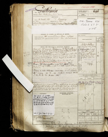 Guillemin, Paul Charles Henri Joseph, né le 21 décembre 1896 à Tourcoing (Nord), classe 1916, matricule n° 696, Bureau de recrutement de Péronne