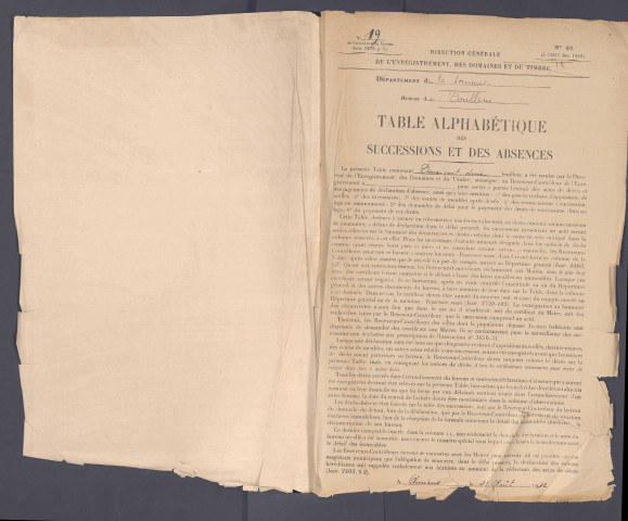 Table des successions et absences du bureau de Doullens