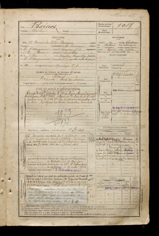 Boinet, Arthur, né le 28 novembre 1873 à Amiens (Somme), classe 1893, matricule n° 1017, Bureau de recrutement d'Amiens