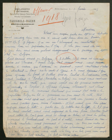 Témoignage de Farigoule-Pigeon et correspondance avec Jacques Péricard