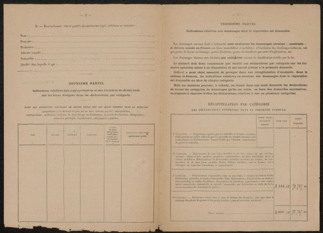 Cléry-sur-Somme. Demande d'indemnisation des dommages de guerre : dossier Boutrouille-Bourleaux