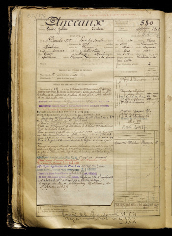 Anceaux, Ernest Julien, né le 04 décembre 1888 à Pont-sur-Sambre (Nord), classe 1908, matricule n° 580, Bureau de recrutement de Péronne