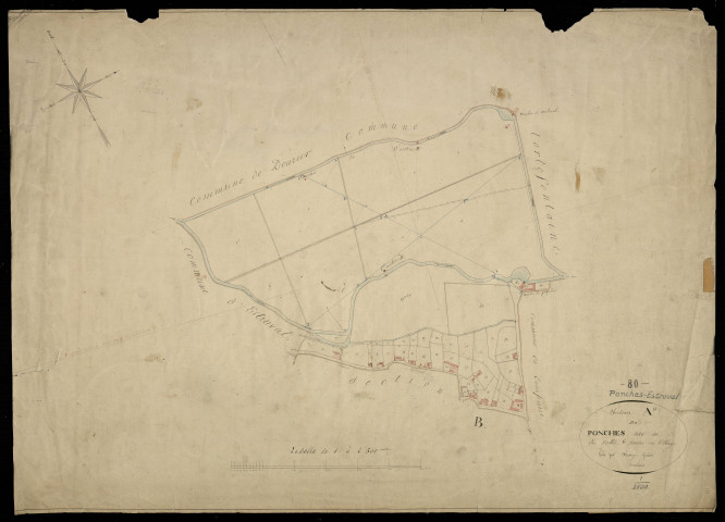 Plan du cadastre napoléonien - Ponches-Estruval (Ponches) : Vallée (La) ; partie du Village, A
