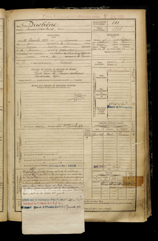 Duchène, Fernand Octave Ernest, né le 23 décembre 1878 à Péronne (Somme), classe 1898, matricule n° 251, Bureau de recrutement de Péronne