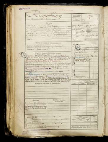 Ricquebourg, Maxime Louis Ernest, né le 18 novembre 1901 à Caix (Somme), classe 1921, matricule n° 276, Bureau de recrutement de Péronne