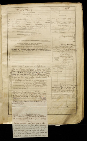 Barbier, Ernest Marcel Julien Alfred, né le 03 novembre 1885 à Arrest (Somme), classe 1905, matricule n° 526, Bureau de recrutement d'Abbeville