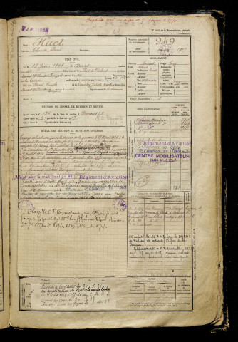 Huet, Claude René, né le 18 juin 1898 à Arras (Pas-de-Calais), classe 1918, matricule n° 949, Bureau de recrutement d'Amiens