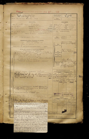 Taupin, Anatole Louis Charles, né le 27 juillet 1877 à Erches (Somme), classe 1897, matricule n° 297, Bureau de recrutement de Péronne