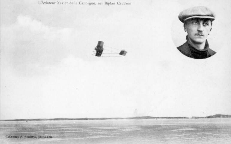 L'Aviateur Xavier de la Canorgue, sur Biplan Caudron