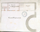 Plan partiel d'un hôtel particulier ouvrant sur la rue de la Pointe et donnant sur la rivière de Somme : plan de la maison du concierge de la ville