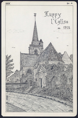 Huppy : l'église en 1912 - (Reproduction interdite sans autorisation - © Claude Piette)