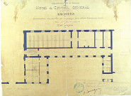 Département de la Somme - Hôtel du Conseil général - Archives : surélévation du pavillon du concierge pour obtenir deux nouveaux dépôts. Plan du rez-de-chaussée. Etat projeté