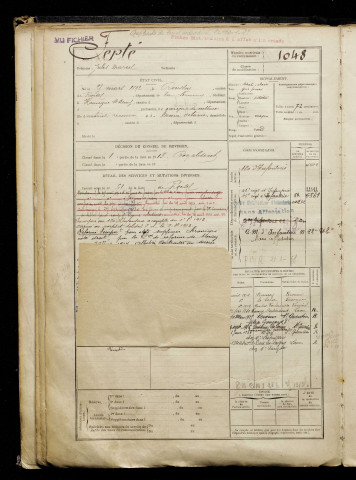 Ferté, Jules Marcel, né le 25 mars 1892 à Ronssoy (Somme), classe 1912, matricule n° 1048, Bureau de recrutement de Péronne