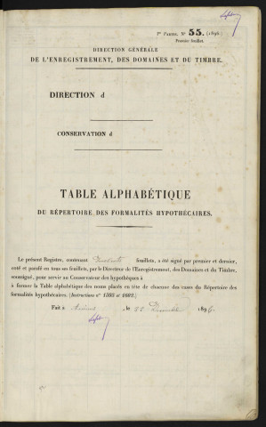 Table alphabétique du répertoire des formalités, de Gandon à Gayda, registre n° 73 (Abbeville)
